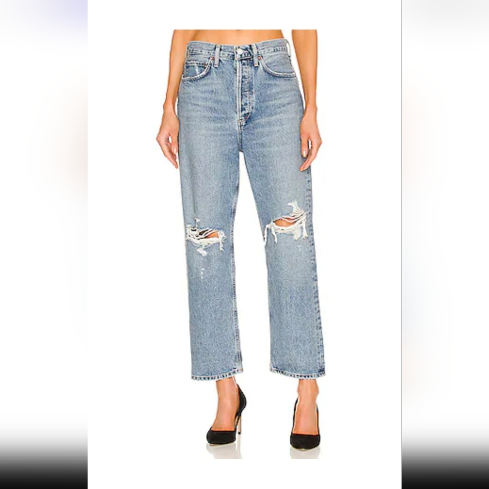 Agolde 90s Straight Crop Distressed Suspend Blue Jeans Size 29